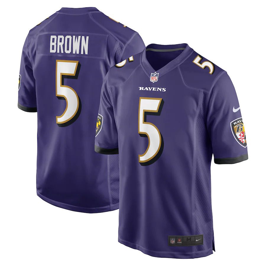Men Baltimore Ravens 5 Marquise Brown Nike Purple Game Player NFL Jersey